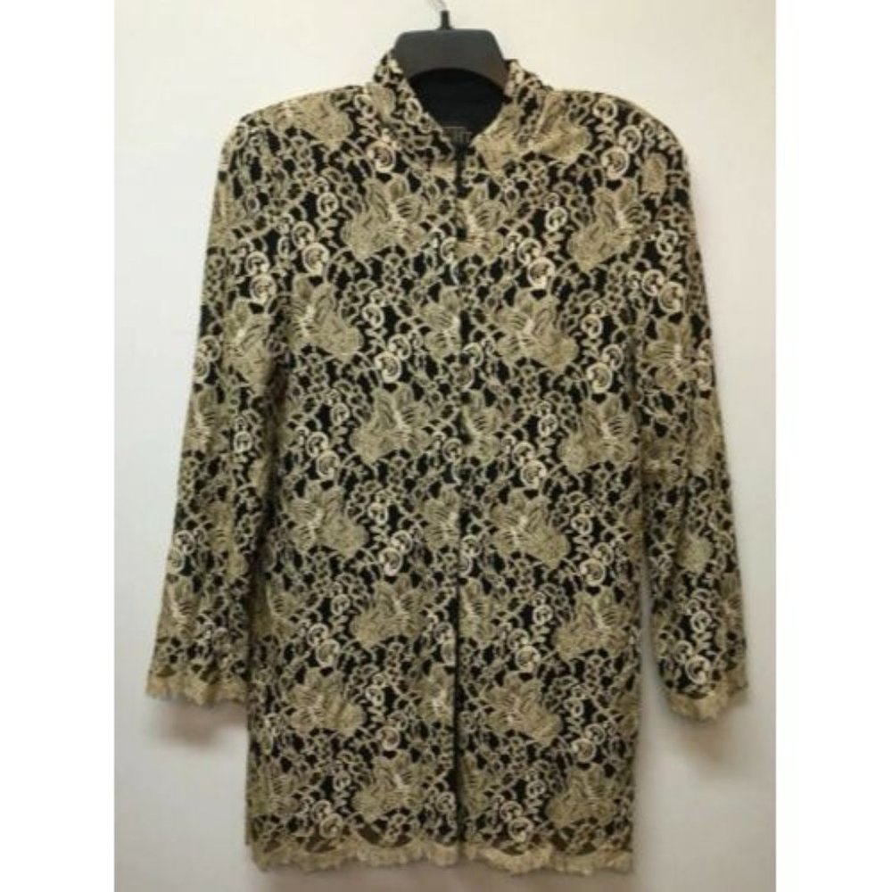 Liz‎ Claiborne Jacket Black Gold Lace Big Shoulder